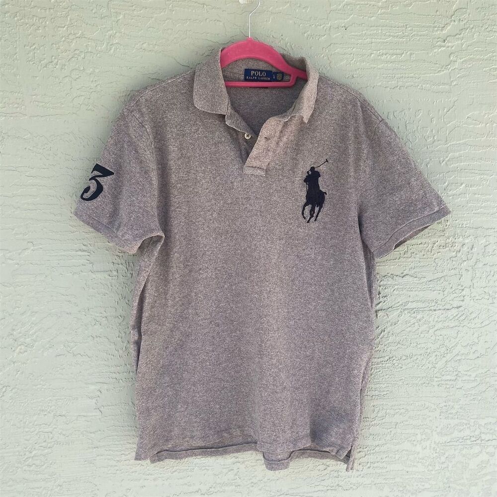 Ralph Lauren Men's Gray Slim Fit Polo Shirt Size L Short Sleeve Casual